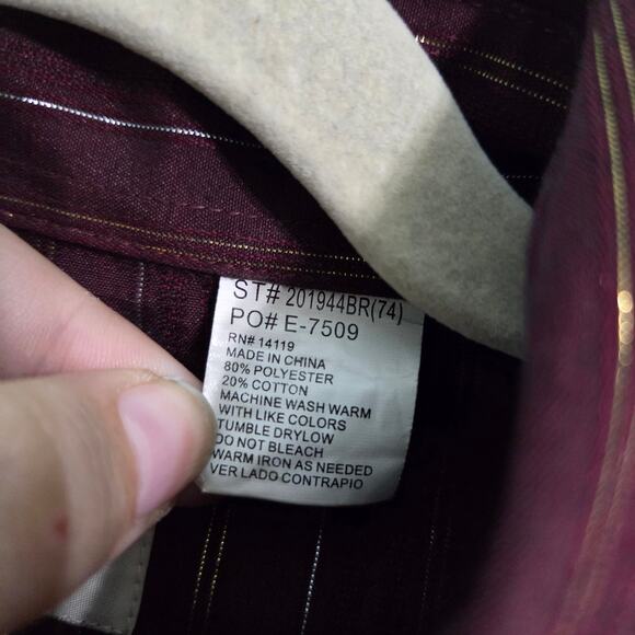 Ely Cattleman Mens Western Shirt 16 1/2 35 Burgundy Pearl Snaps Cowboy Pockets - Picture 5 of 5